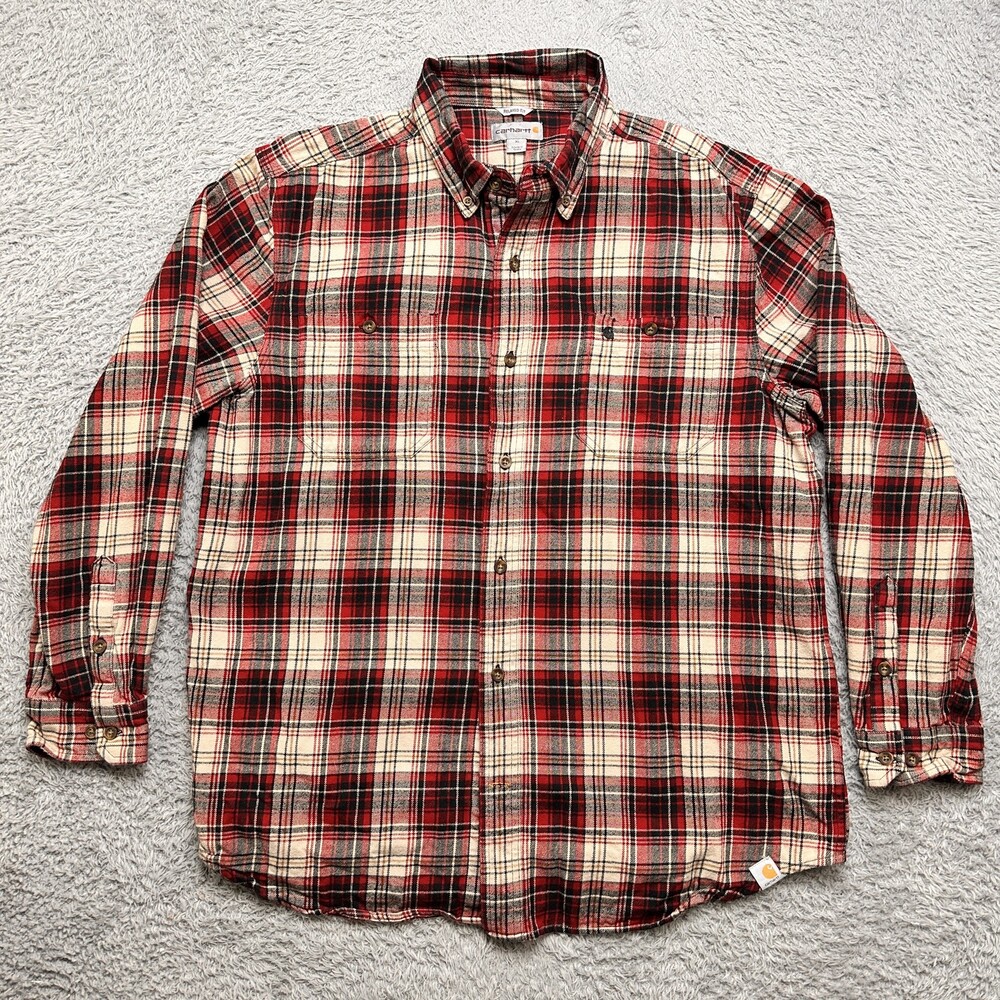 Carhartt Shirt Mens XL Red Plaid Flannel Relaxed Fit Button Down 100% Cotton